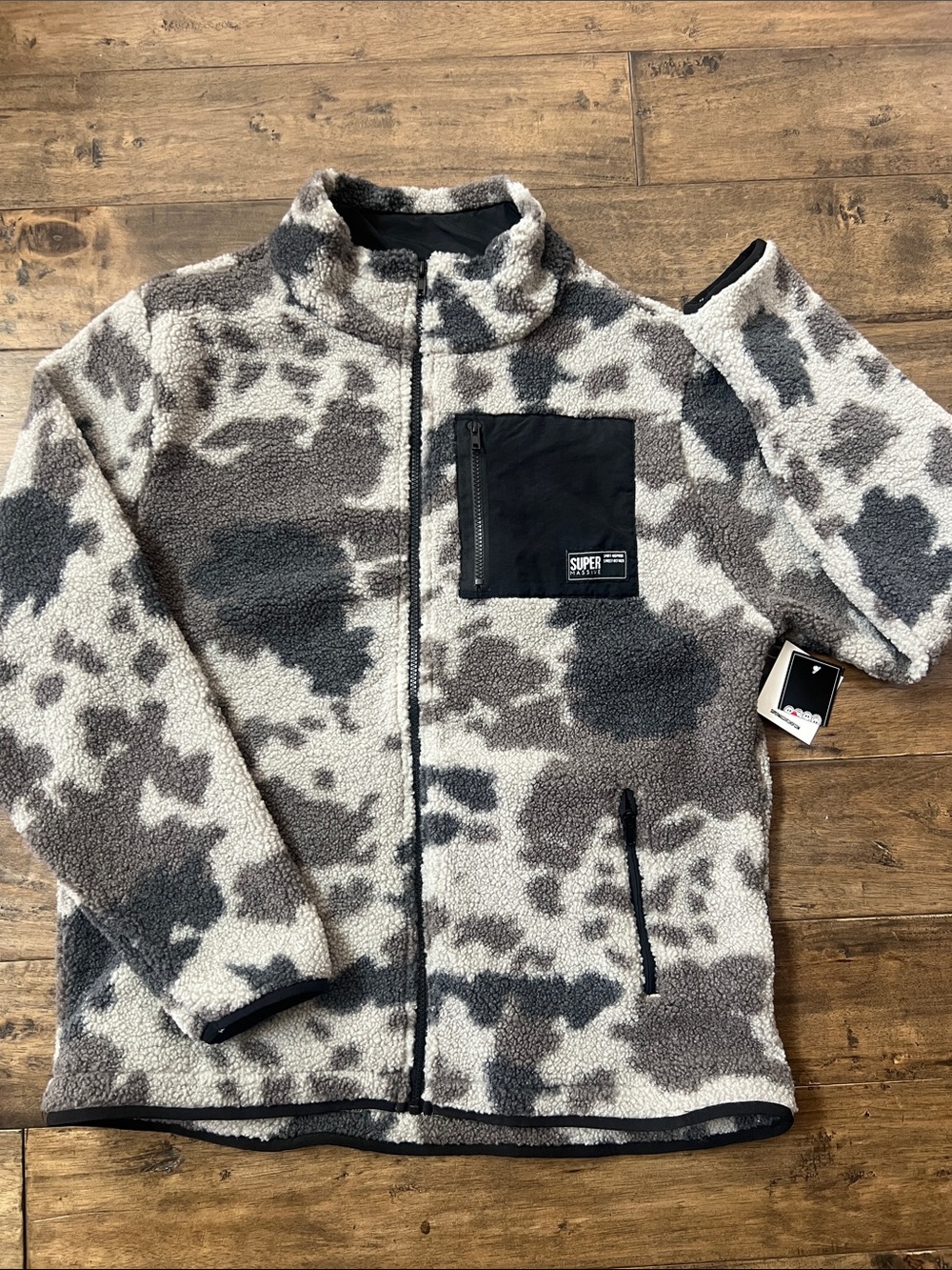 Cozy Sherpa Zip-Up Jacket in Gray & Cream